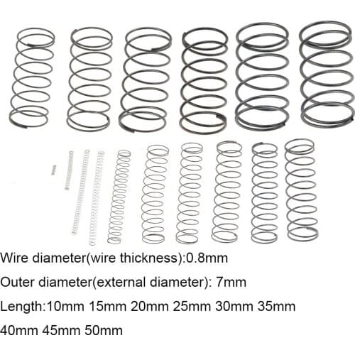 10PCS 0.8*7*10-50mm Spring Steel Small Compression Release Mechanical Return Spring Pressure Spring OD 7mm 0.8x7x10-50mm