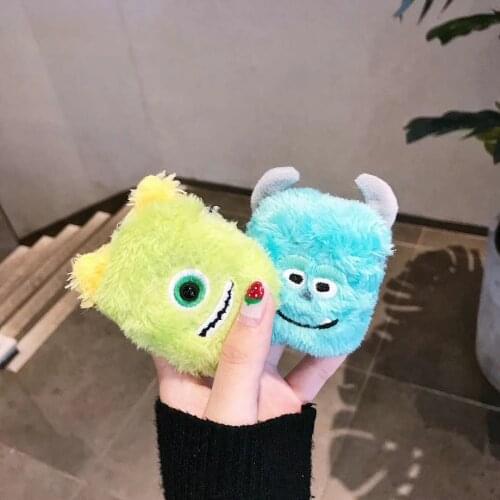 Luxury 3D Cute Cartoon Mike Sulley Embroidered Plush Silicone Bluetooth Earphone Silicone Case for AirPods 1 2 Cover Funda Gift