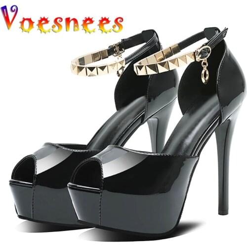 Sexy Peep Toe Platform Women Sandals Summer New Metal Rivet Decoration Buckle Strap Stiletto Shoes Fashionable Easy Matching