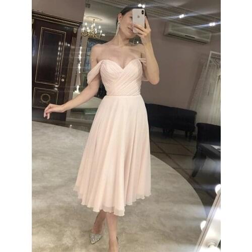 Sexy Off The Shoulder Prom Dress Pleats Design Chiffon A-line Party Dresses