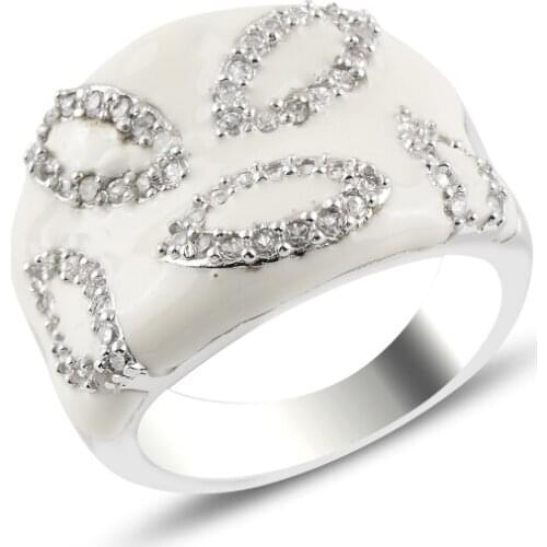 Silver 925 Sterling Enamel & Zircon Crystal Ring