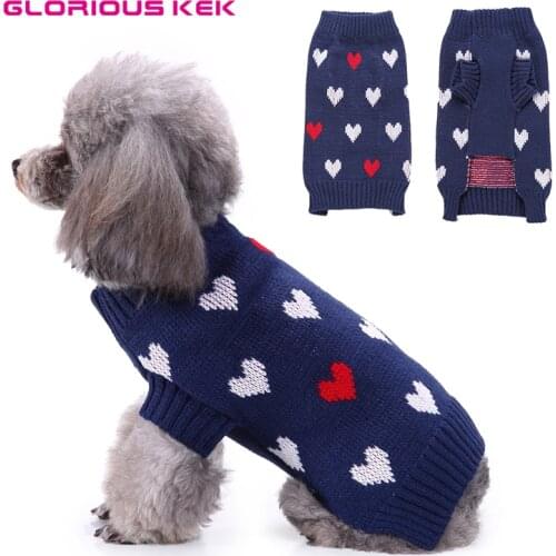 GLORIOUS KEK Dog Clothes Sweater Heart Pattern Fall/Spring Dog Clothes for Small Dogs Chihuahua Knit Wear Cute Puppy Clothing