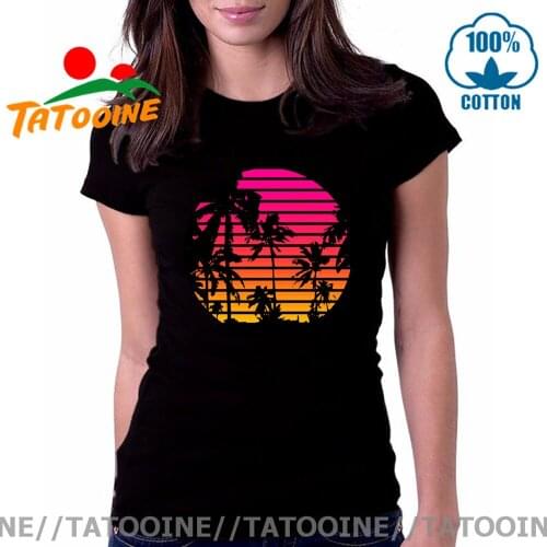 Tatooine Hawaii Mountain T-Shirt Sunset Palm Tree Retro Wave Cartoon heaven T shirt women Fashion Tropical short sleeve T shirts