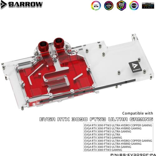 Barrow RTX 3090 3080 GPU Water Block for EVGA 3090 FTW3, Full Cover 5v ARGB GPU Cooler, BS-EV3090F-PA