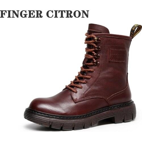 Finger Citron Women Chelsea Anckle Boots Genuine Cow Leather For Spring And Autumn Round Toe PVC Outsole By Handmade Size 35--40