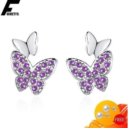New 925 Silver Jewelry Earrings for Women Butterfly Shape Zircon Gemstone Stud Earring Wedding Engagement Party Gift Accessories