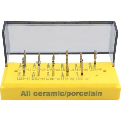 1 Kit(11pcs) Dental All Ceramic/Porcelain Dental Diamond Burs Drill Kit Dental Burs Dentists Professional