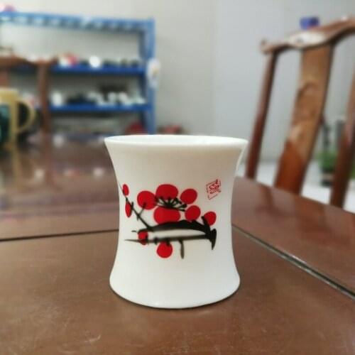 2pcs 40ml Slim Waist Ceramic Shot Glass Plum Qing Lotus Stemless Sake Cup Home Bar Restaurant Rice Wine Set Plant Cup Set new