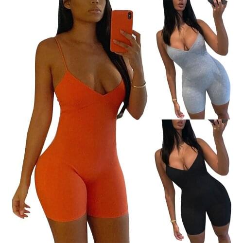 2020 Fashion Short Jumpsuit Women Rompers Sexy Deep V Neck Slim Body Jumpsuits Palysuits Leggings Summer Clothes Clubwear S-XL