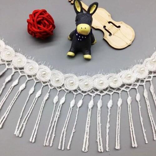 2yd Vintage Pearl Lace Trim Tassel Crochet White Wedding Embroidered Sewing Applique Ribbon Sewing Dress Wedding Craft DIY