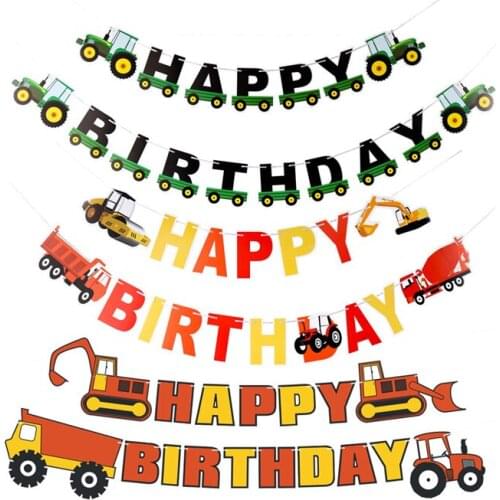 5pcs Lovely Hang Pennants Cartoon Truck Car Paper Flag Party Favor Decor Celebration Supplies Happy Birthday Letter Banner