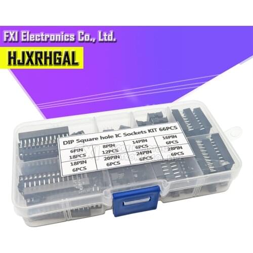 66pcs DIP IC Sockets Adaptor Solder Type Socket Kit 6 8 14 16 18 20 24 28 pins New
