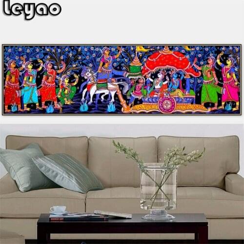 Madhubani Mithila Radha Krishna Gopi Leela Dancing Hindu Religion Handmade diamond Painting cross stitch,5d diamond embroidery