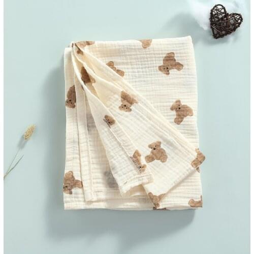 Infants Boy Girl Bathing Towel Multi-Purpose Soft Muslin Cotton Cartoon Bear Printing Baby Wrap Blanket