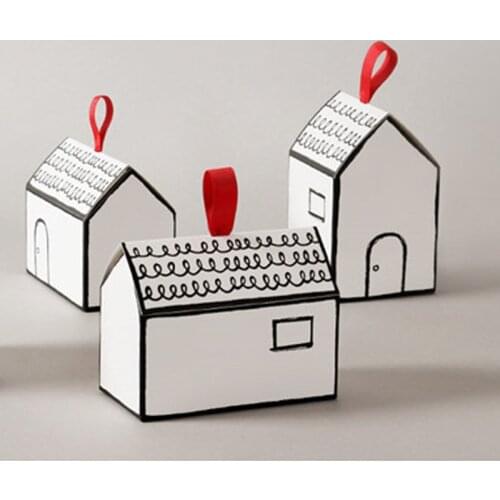 White House Shape Paper Box 5sets Gift Package Storage Candy Wedding Box with Red Ribbon Stationery Storage for Office School