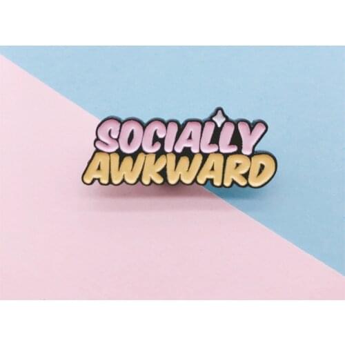 Cartoon color pink letters flash enamel brooch SOCIALLY AWKWARD alloy badge denim clothes bag brooch cute woman jewelry gift