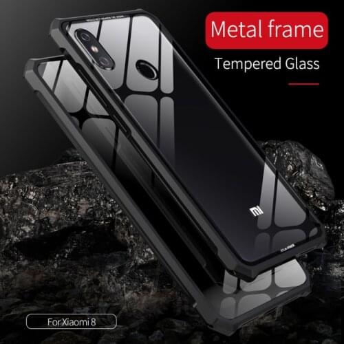 For XiaoMi mi 8 Case Protective Aircraft Bumper Metal Screw Cell Phone Case For XiaoMi 8 SE with Transparent Back Tempered Glass