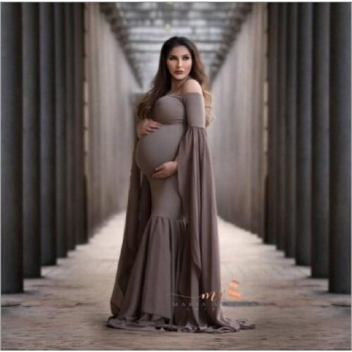 Maternity Photo Shoot Long Dresses Partty/Wedding Shoulderless Clothes Pregnant Woman Photography Props Long Trumper Dress 2021