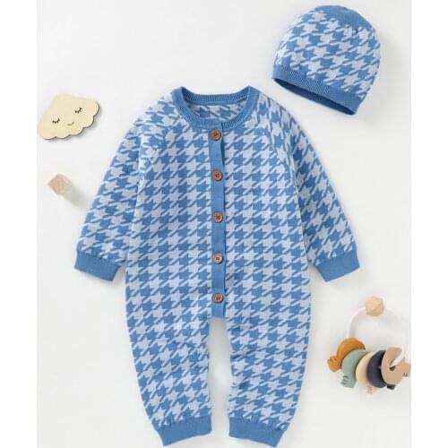 Bobora Newborn Baby Boys Girs Romper Knitted Sweater Long Sleeve Jumpsuit Outfits with Warm Hat
