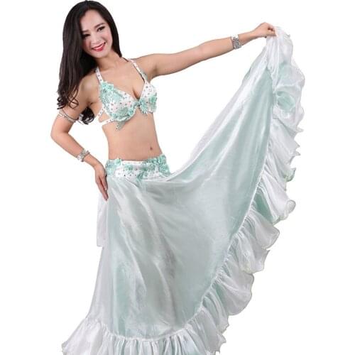 Fashion Ladies Belly Dance Costumes Women National Dancer Stage Performance Clothes Bra + Belt + Skirt Set