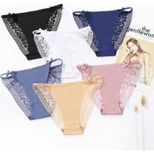 Fashion French Style Women Underpants Female Panties Comfort Intimates Lace Underwear Briefs Ice Silk Hollow Out Sexy Lingerie