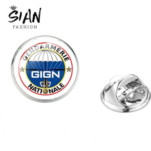 SIAN IGN Rainbow Six Wiki Mens Brooch Stainless Steel Military GIGN Pattern Glass Cabochon Badge Pin Gift Jewelry Dropshipping