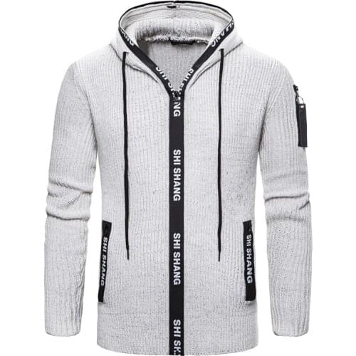 Autumn Cardigan Sweatercoat Slim Fit Hooded Men Knitwear Sweater Casual Zipper Sweater Coat Male
