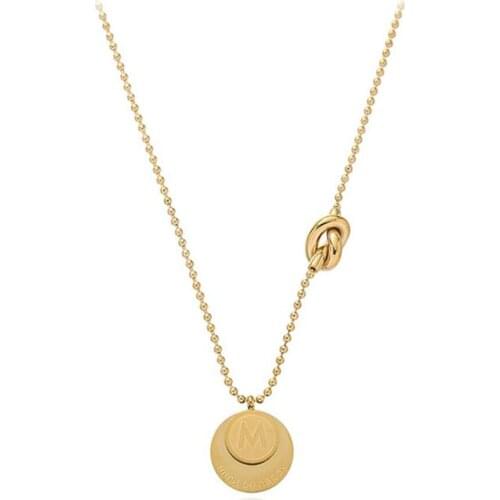Stainless Steel Gold English Letter M with Disc Pendant Necklace Round Tag Disc Simple Twist Necklaces Gift For Him