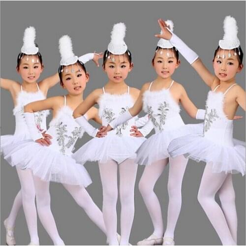 New Arrive White Swan Lake Ballet Costumes Kids Sequin Feather Ballet Costume for Ballet for Girls