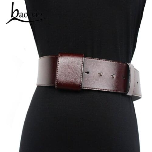 New Vintage Punk Wide Genuine Leather Belt Personality Waist Metal Buckle Bondage Corset Waistband For Women Female Straps