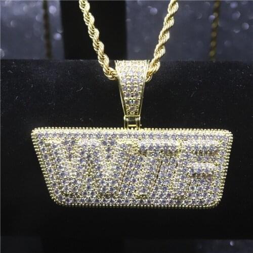 Iced Out Cubic Zircon Letters WTF Necklace Pendant Cool MenS Hip Hop Bling Jewelry Gift Fashion Jewelry For Men