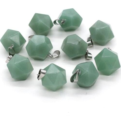 Natural Stone Pendants Polyhedral Real Green Aventurines Healing Stone Charms for Jewelry Making Women Necklace Bracelet