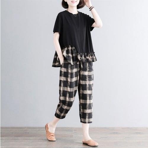 Casual Suit Women 's Summer Fashion 2021 New Plaid Loose Plus Size Women 's Clothing Slimming Two - Piece Suit