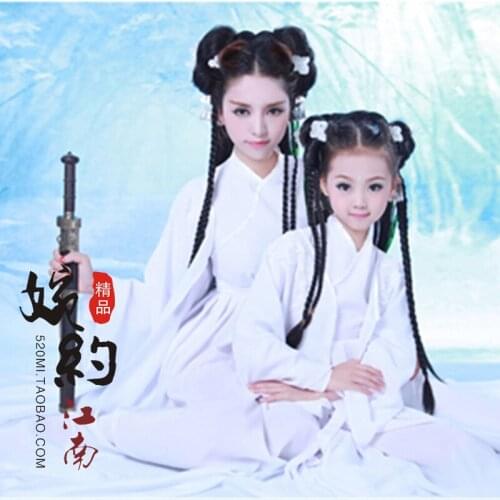 Qing Qian Gu Mum and Daughter White Swordlady Costume Set Dragon Fairy Costume Set Parent-Child Hanfu Set