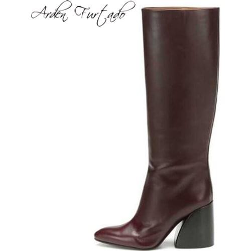 Arden Furtado Fashion Womens Shoes Winter Sexy Elegant Ladies Boots Concise Chunky heels Knee High Boots Concise Big size 42 43