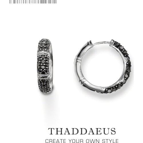 Bamboo Black Creole Hinged Hoop Earrings,Europe Glam Fashion Good Jewerly For Women Men,2018 Gift In 925 Sterling Silver