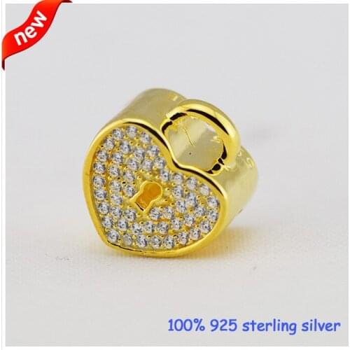 Fits Pandora Bracelets Padlock pave Silver Beads New Original 100% 925 Sterling Silver Charms DIY Wholesale