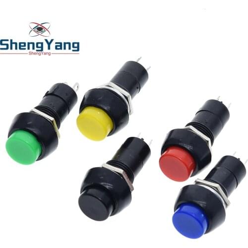 ShengYang 1Pack=5pcs PBS-11B 2PIN 12mm No Lock Self-Lock ON OFF Push Button Momentary Switch 3A 150V Black Blue Red Green Yellow
