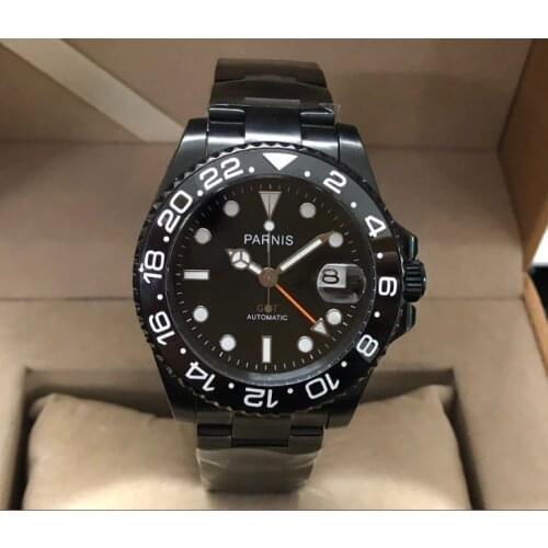 40mm PARNIS Sapphire Crystal Asian Automatic machinery movement GMT rotateing Ceramic bezel luminous mens watches pa174-p8