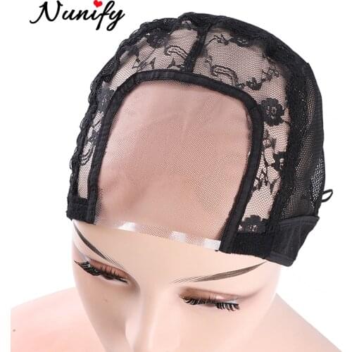 U Part Wig Cap 1Pcs Black Lace Cap For Making Wigs Wave Cap With Transparent Swiss Lace Net Adjustable Hair Nets