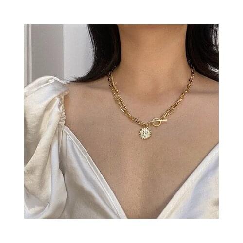 Vintage Carved Coin Thick Chain OT Buckle Necklace Bohemian Punk Metal Collar Choker Fashion Women Gothtic Jewelr