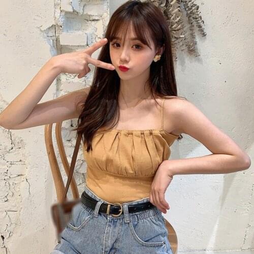 Womens Spaghetti Crop Tops Ruched Short Tops Knitting Camisoles Female Camis Street Camisole Camis With Straps