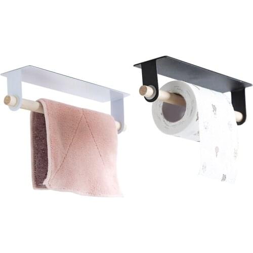 1 pc Iron plus Wood Towel Sticker Holder Kitchen Bathroom Hanging Towel Roll Paper Self Adhesive Hanger New