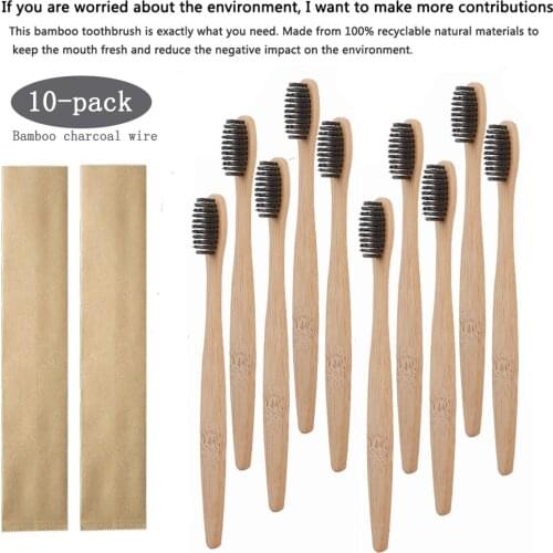 10 Pcs Biodegradable Reusable Bamboo Toothbrushes, Bamboo Toothbrush Made From Natural Wooden And Eco-friendly Free Bristles