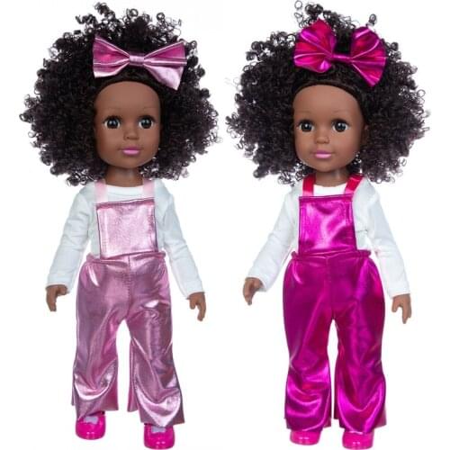14Inch Baby Dolls For Kids Born Accessories Reflective Strap Sling Hairband Suit Polyvinyl Chloride Soft African Doll