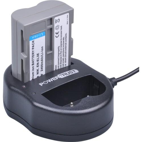 1 x 2400mAh EN-EL3E EN EL3E EN-EL3e ENEL3E Battery + Dual USB Charger for Nikon D30 D50 D70 D80 D90 D100 D200 D300 D700 Camera