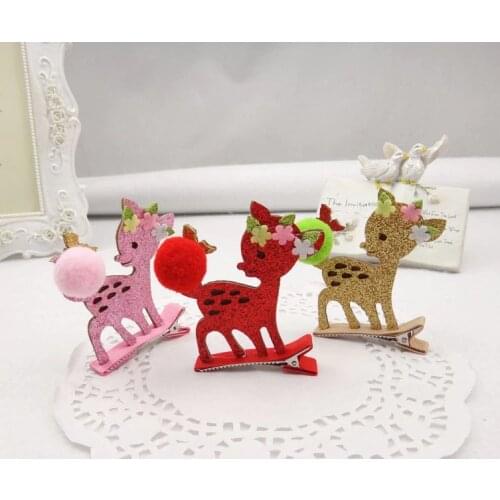 20pcs Fashion Cute Pom Pom Ball Animal Hair Clips Solid Glitter Floral Deer Hairpins Princess Headwear XMAS Hair Accessories