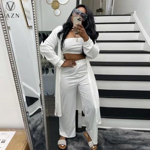 VAZN 2021 Autumn High-end Sexy Overalls Full Sleeve X-Long Cloth Young Long Pants 1 Piece Underwears Slim Women 3 Piece Set