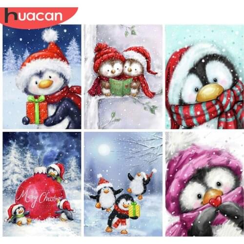 HUACAN 5d Diamond Painting Penguin DIY Mosaic Winter Full Square Diamond Embroidery Cross Stitch Animal Home Decor Kits