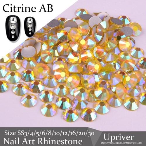 Upriver Shiny Non Hotfix Rhinestones Citrine AB Nail Art Rhinestones for DIY Nails Art Design ss3 - ss30